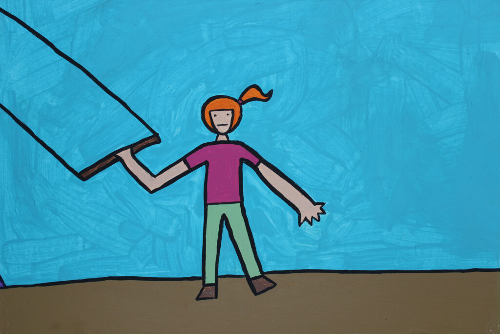 Girl on the beach holding a kiteboarding handle.